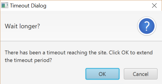 Error dialog when Timeout is set to 10 ms and the user attempts to reach http://www.msoe.edu